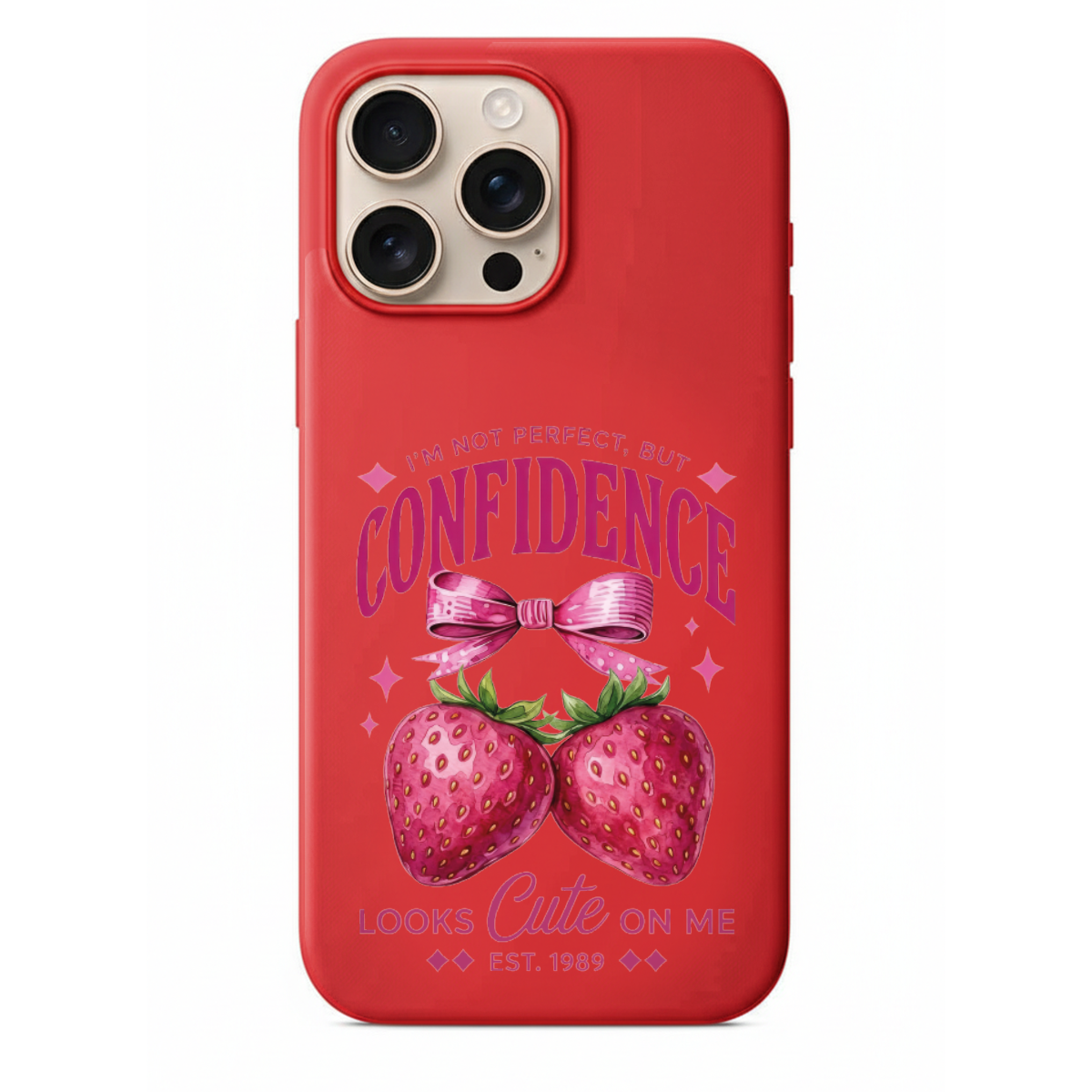 Pembe Kurdeleli Çilek Desenli Telefon Kılıfı (SV38)