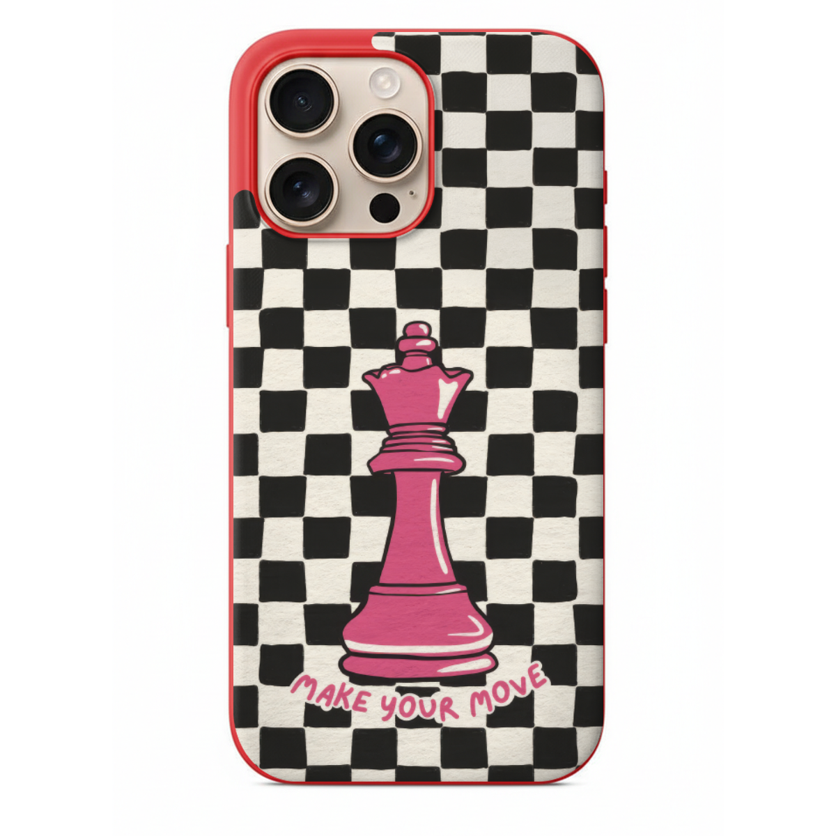 Pembe Satranç Şahı Dama Desenli Kılıf (SV75)