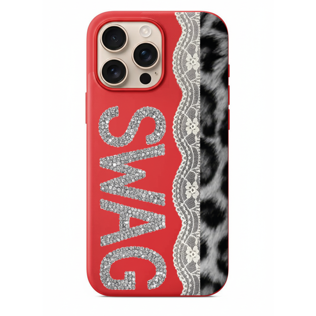 Taşlı SWAG Yazılı Leopar Desenli Telefon Kılıfı (WV118)