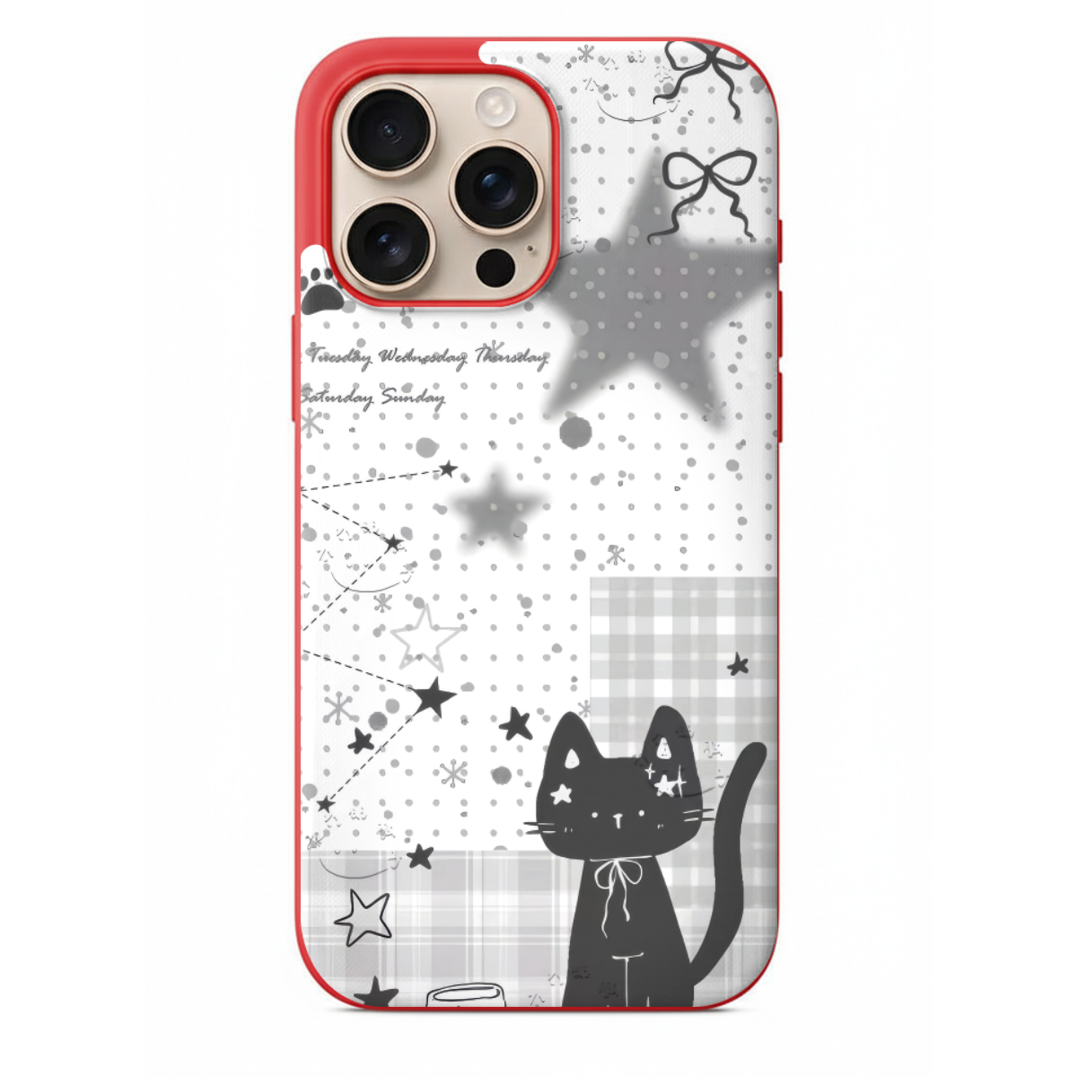 Siyah Kedi Ve Yıldız Desenli Telefon Kılıfı (SV79)