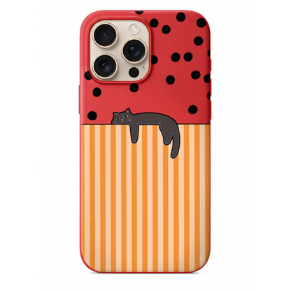 Çizgili ve Puantiyeli Kedi Tasarım Telefon Kılıfı (WV92)