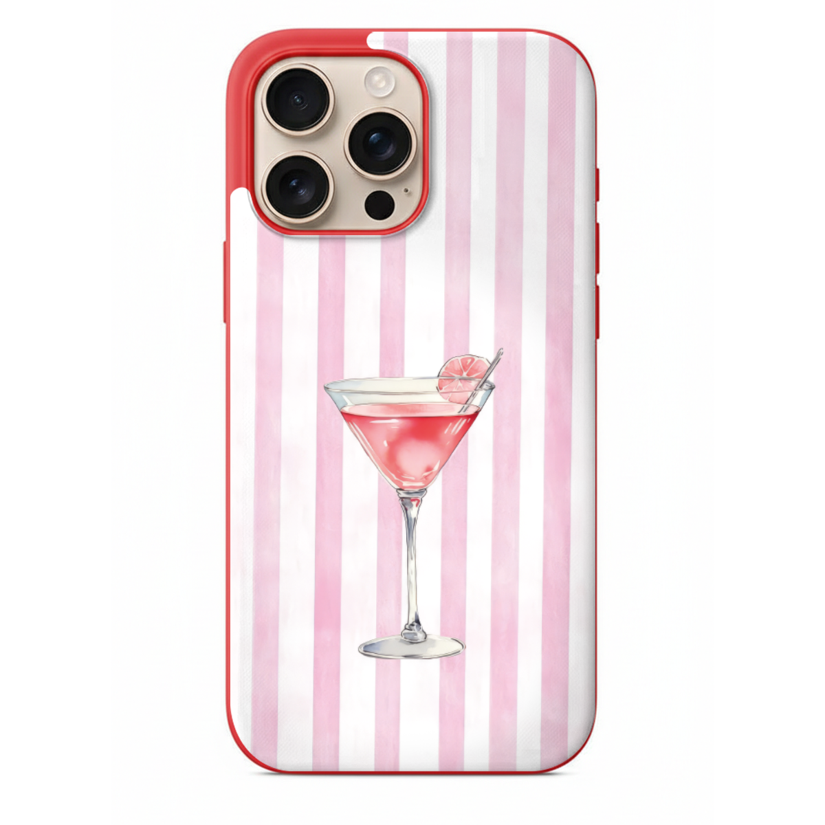 Pembe Çizgili Kokteyl Desenli Telefon Kılıfı (SV66)