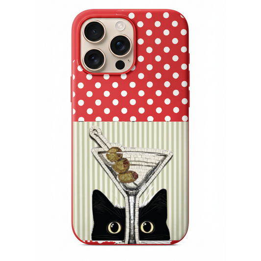 Kara Kedi ve Martini Desenli Telefon Kılıfı (WV87)