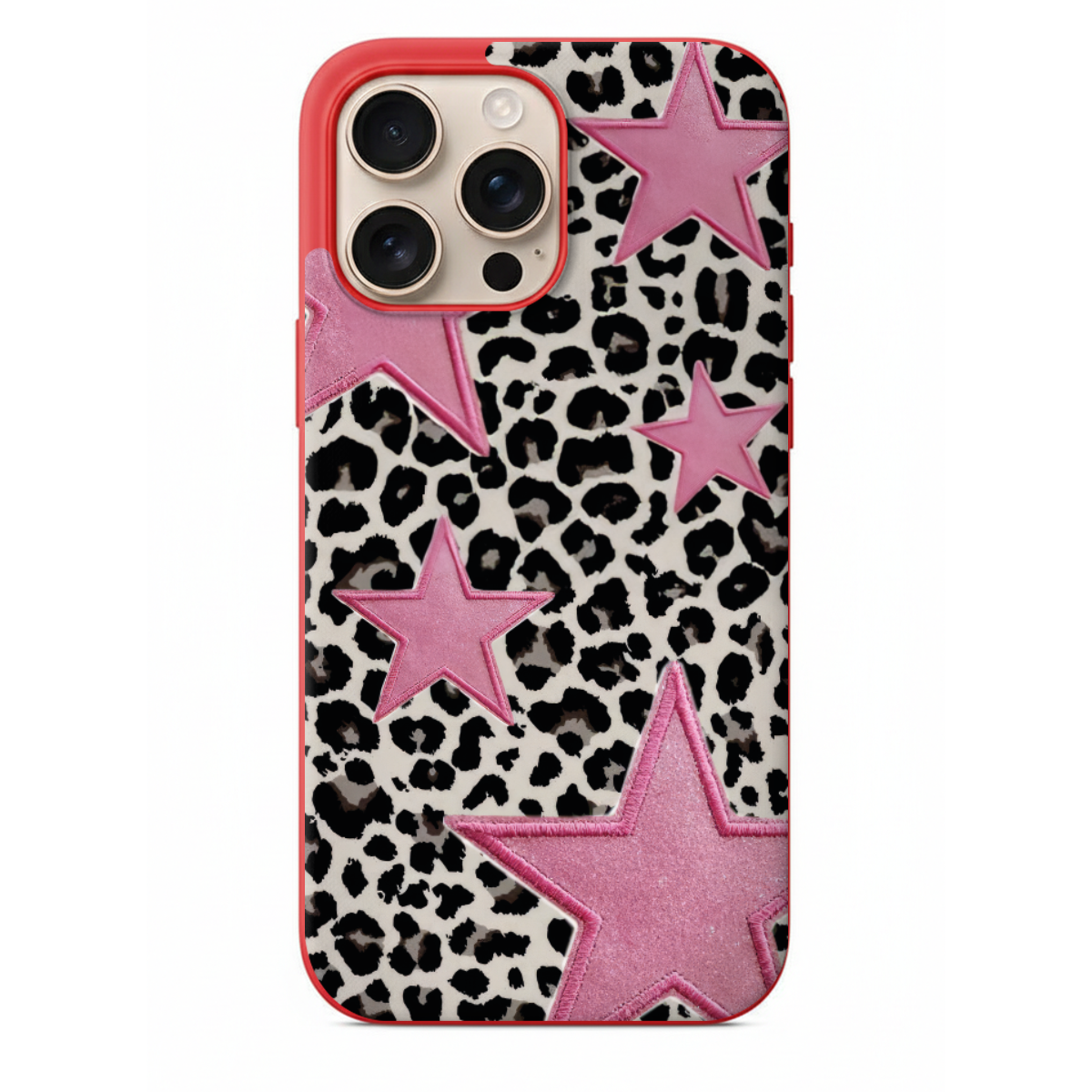 Pembe Yıldızlı Leopar Desenli Telefon Kılıfı (SV74)