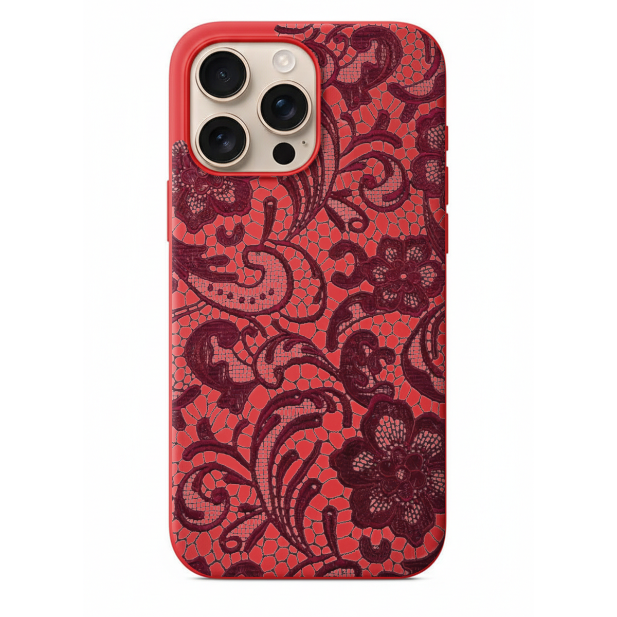 Bordo Dantel Desenli Telefon Kılıfı (WV164)