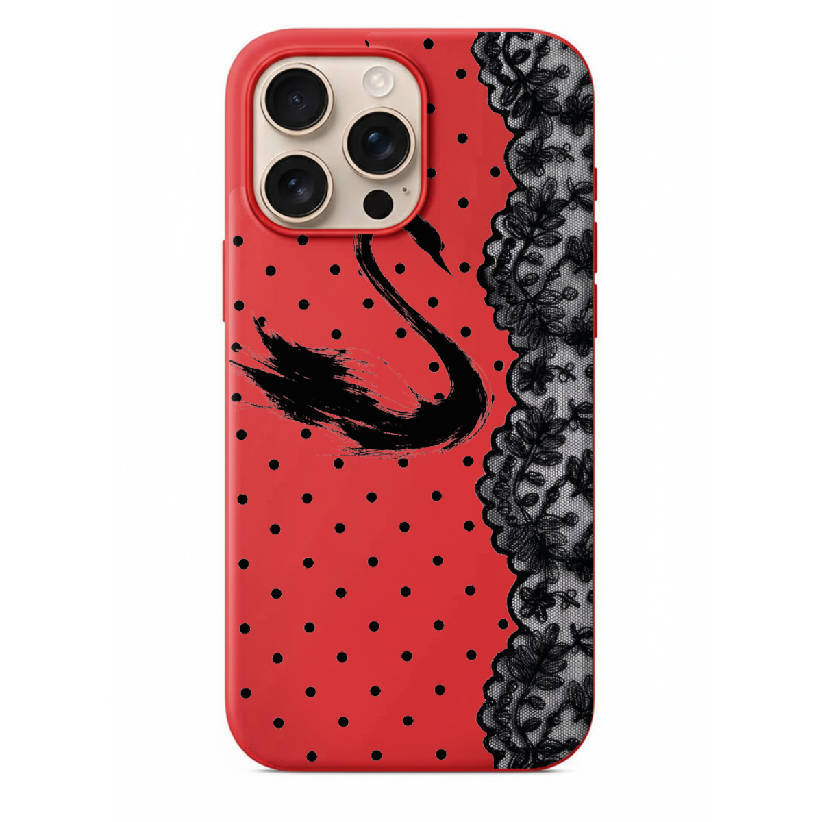Siyah Kuğu ve Dantel Desenli Telefon Kılıfı (WV113)