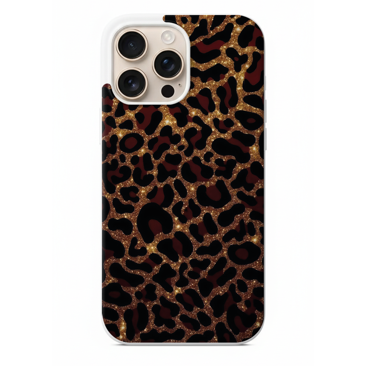 Altın Işıltılı Leopar Desenli Telefon Kılıfı - Luxury Gold Glitter (WV28)