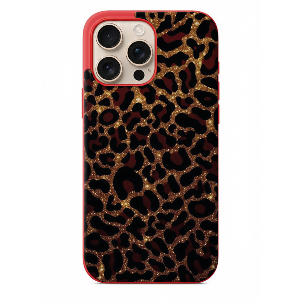 Altın Işıltılı Leopar Desenli Telefon Kılıfı - Luxury Gold Glitter (WV28)