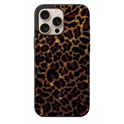 Altın Işıltılı Leopar Desenli Telefon Kılıfı - Luxury Gold Glitter (WV28)