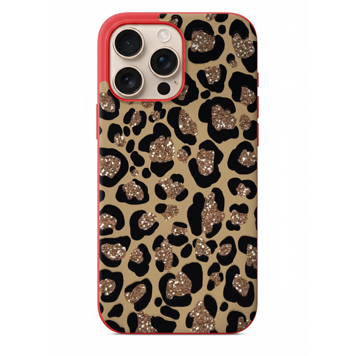 Rose Gold Işıltılı Leopar Desenli Telefon Kılıfı (WV29)