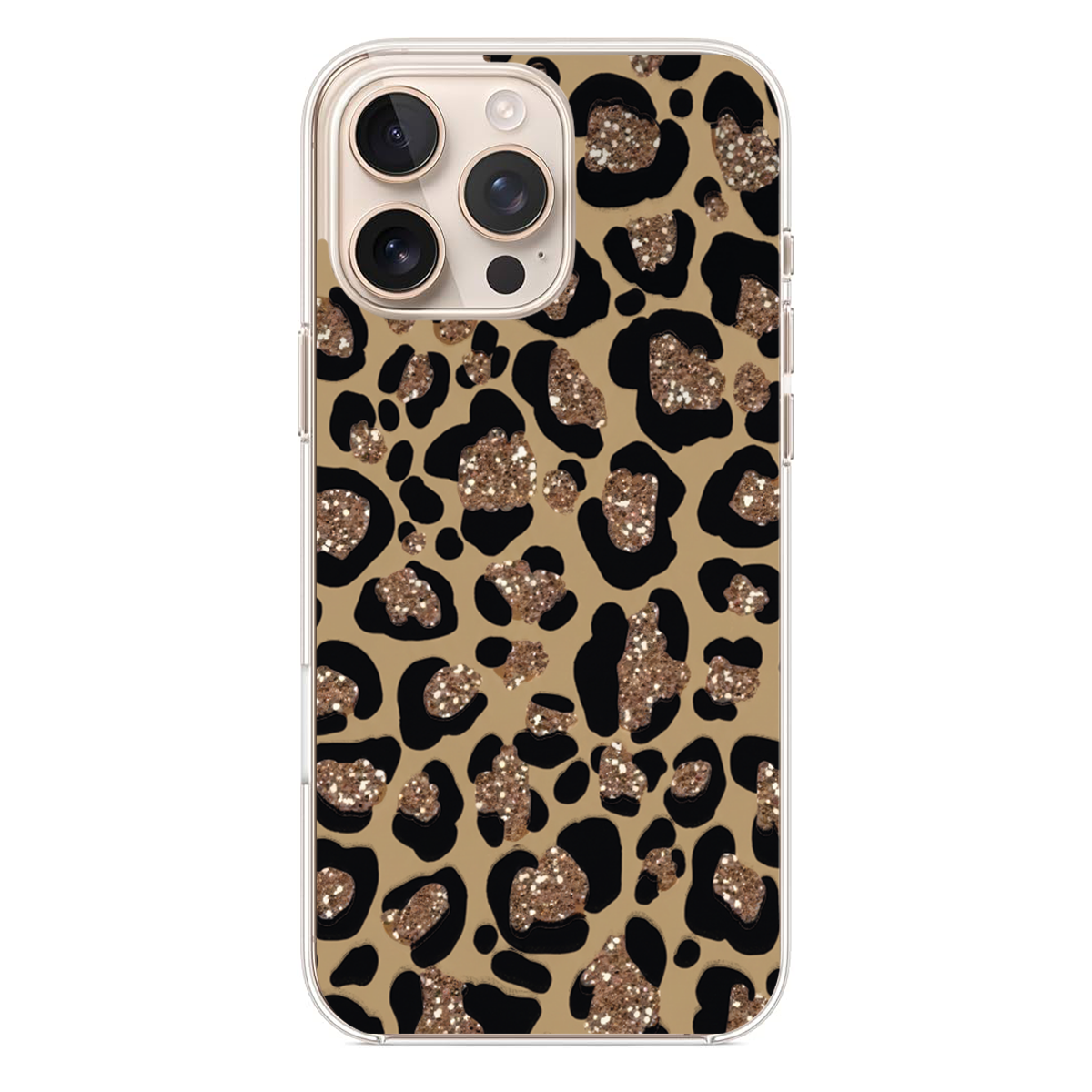 Rose Gold Işıltılı Leopar Desenli Telefon Kılıfı (WV29)