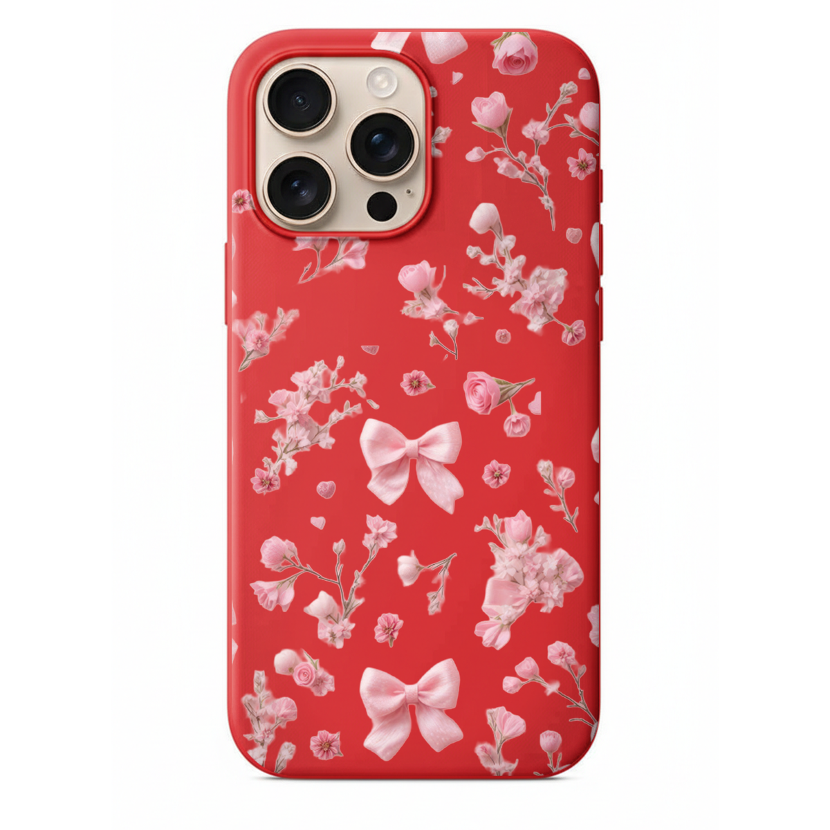 Pembe Kurdele ve Çiçek Tasarımlı Coquette Telefon Kılıfı  Estetik Seri (WV34)