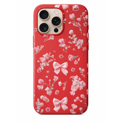 Pembe Kurdele ve Çiçek Tasarımlı Coquette Telefon Kılıfı  Estetik Seri (WV34)