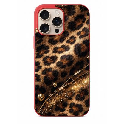 Altın Zincir Detaylı İhtişamlı Leopar Telefon Kılıfı (WV44)