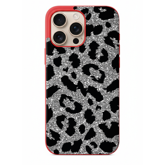 Gümüş Işıltılı Leopar Desenli Telefon Kılıfı (WV45)