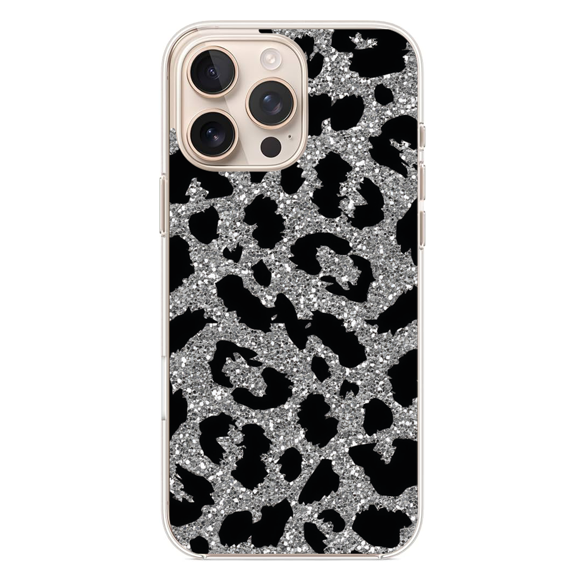 Gümüş Işıltılı Leopar Desenli Telefon Kılıfı (WV45)