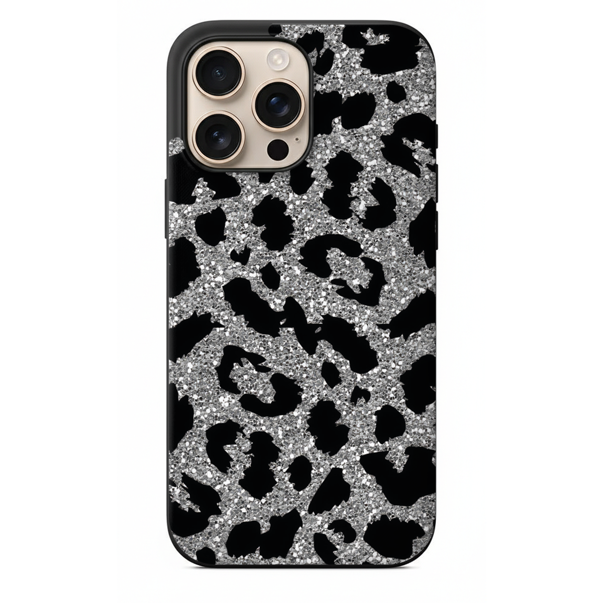 Gümüş Işıltılı Leopar Desenli Telefon Kılıfı (WV45)