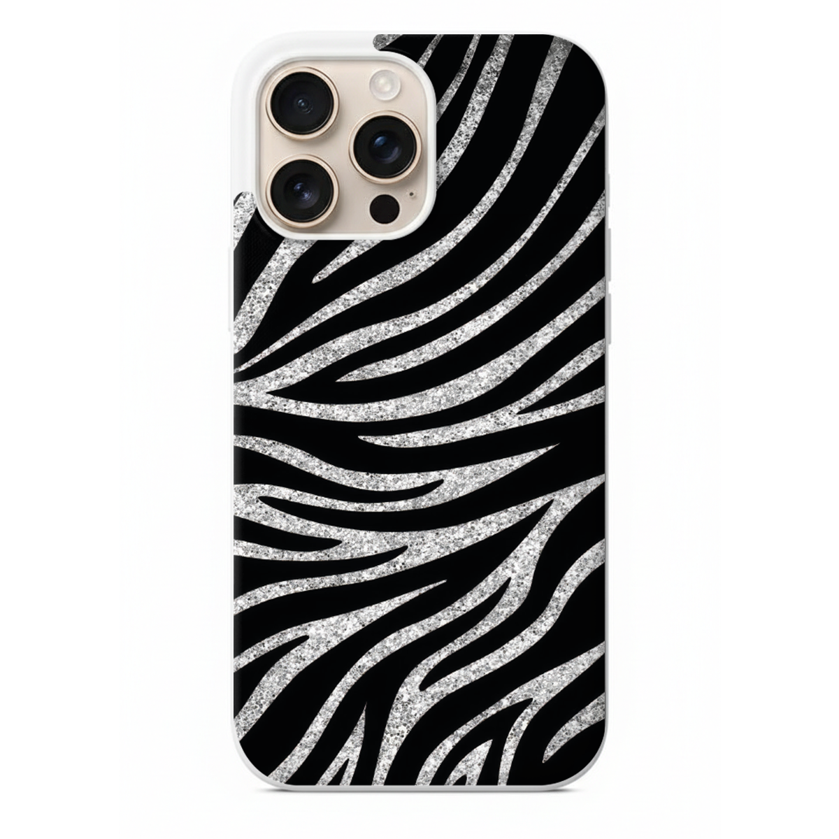 Gümüş Işıltılı Zebra Desenli Telefon Kılıfı (WV46)
