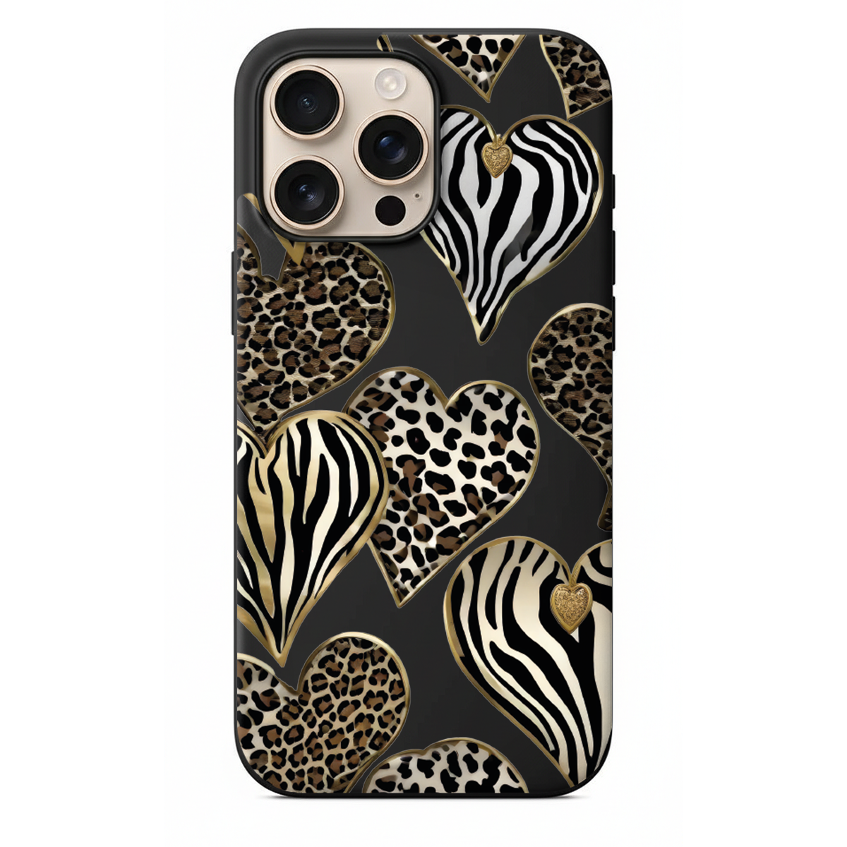 Altın Çerçeveli Kalp ve Leopar Desenli Kılıf (WV47)