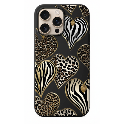 Altın Çerçeveli Kalp ve Leopar Desenli Kılıf (WV47)