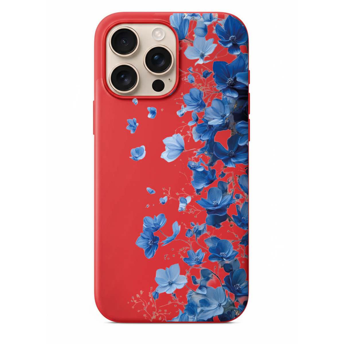 Safir Mavi Çiçekli Estetik Telefon Kılıfı - Akışkan Floral Kapak (WV23)