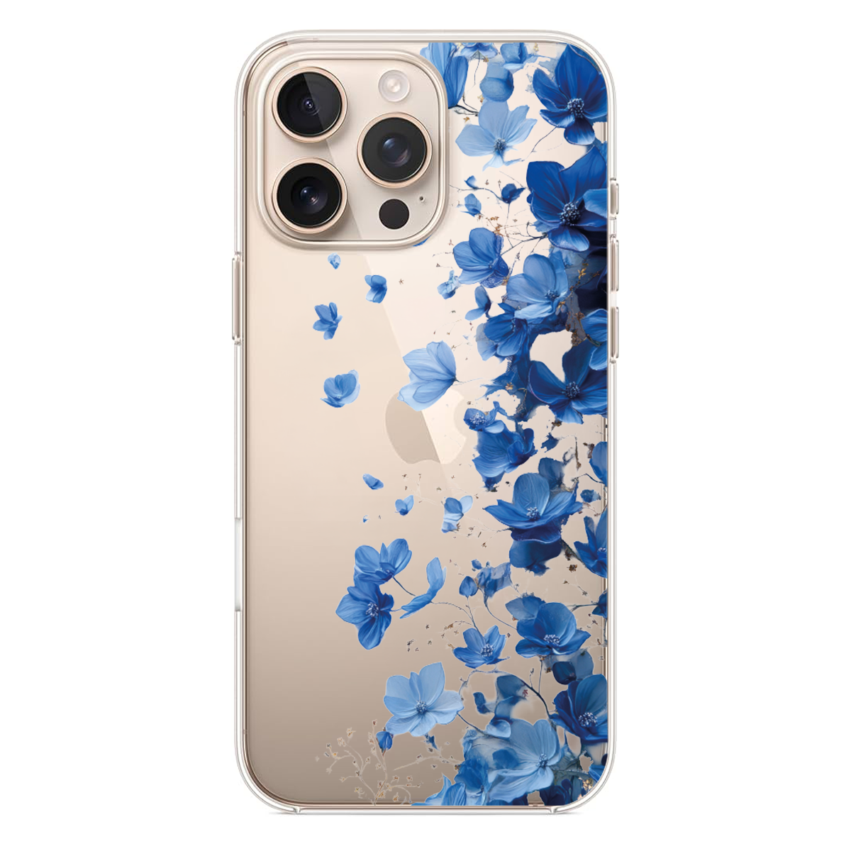 Safir Mavi Çiçekli Estetik Telefon Kılıfı - Akışkan Floral Kapak (WV23)