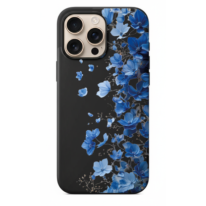 Safir Mavi Çiçekli Estetik Telefon Kılıfı - Akışkan Floral Kapak (WV23)