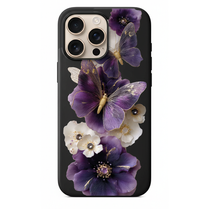 Mor Kelebek ve Altın Detaylı Estetik Telefon Kılıfı - Luxury Floral Özel Seri Lansman Kapak (WV24)