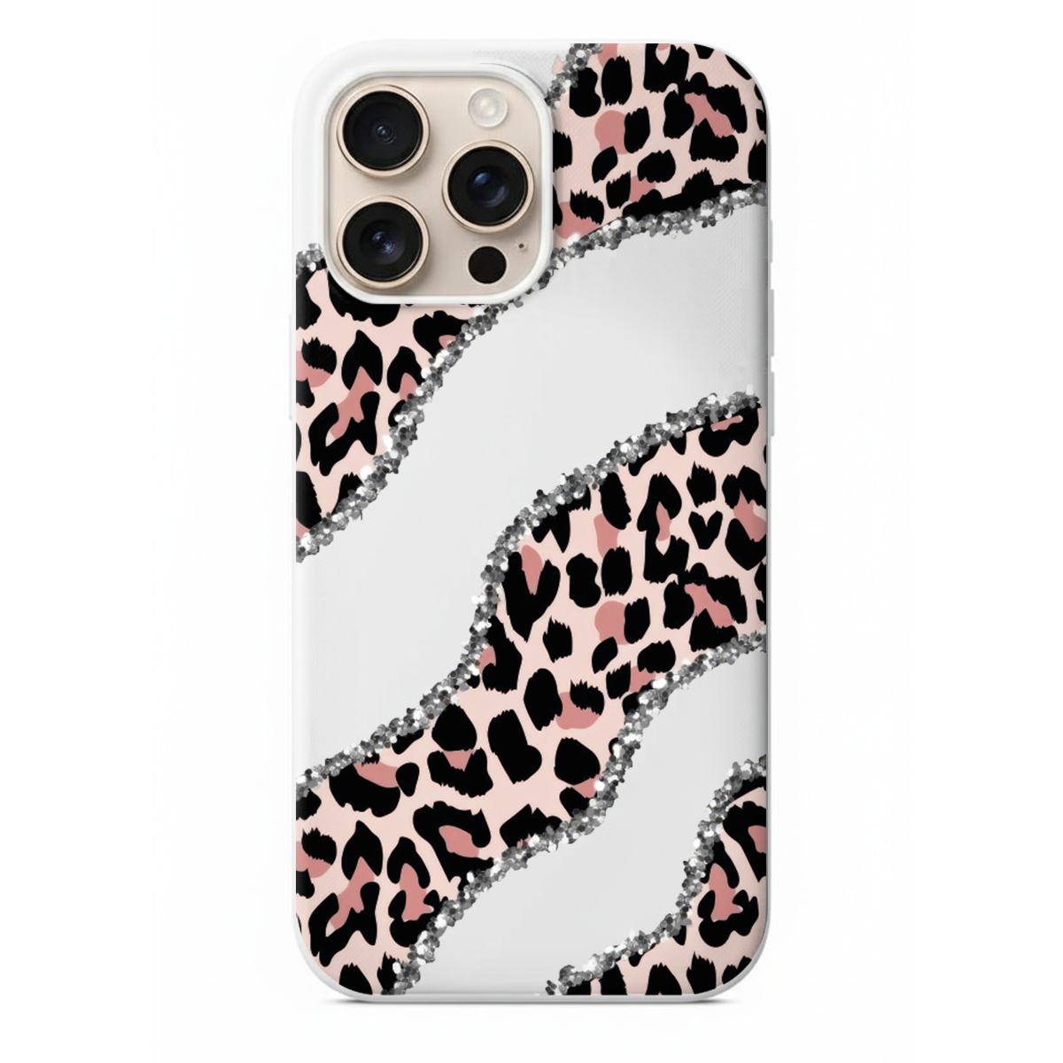 Gümüş Işıltılı Leopar Desenli Telefon Kılıfı (WV27)