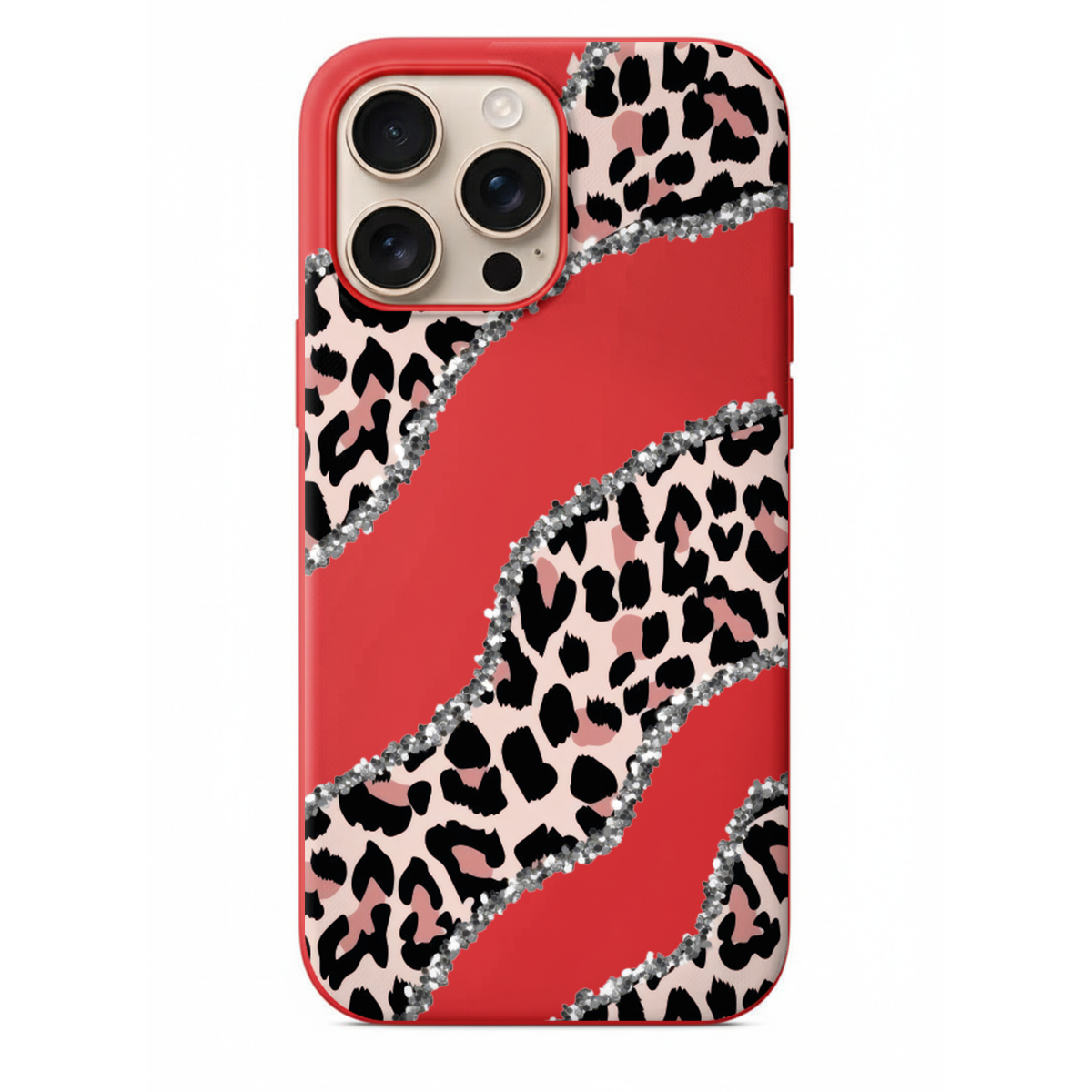 Gümüş Işıltılı Leopar Desenli Telefon Kılıfı (WV27)