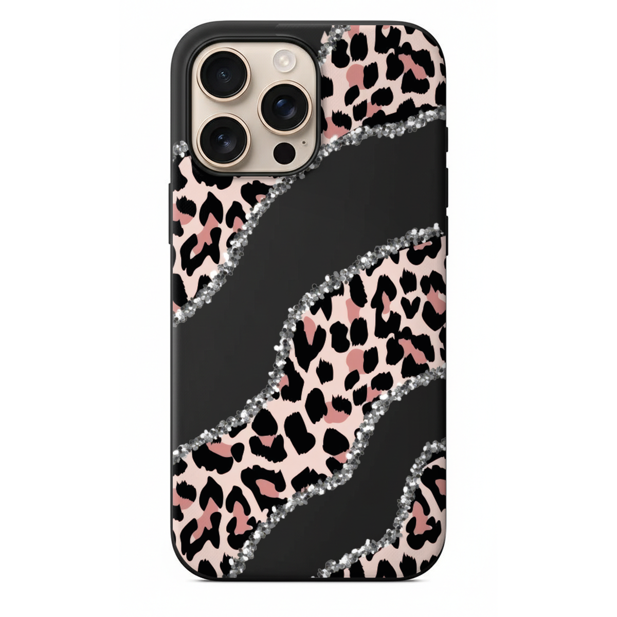 Gümüş Işıltılı Leopar Desenli Telefon Kılıfı (WV27)