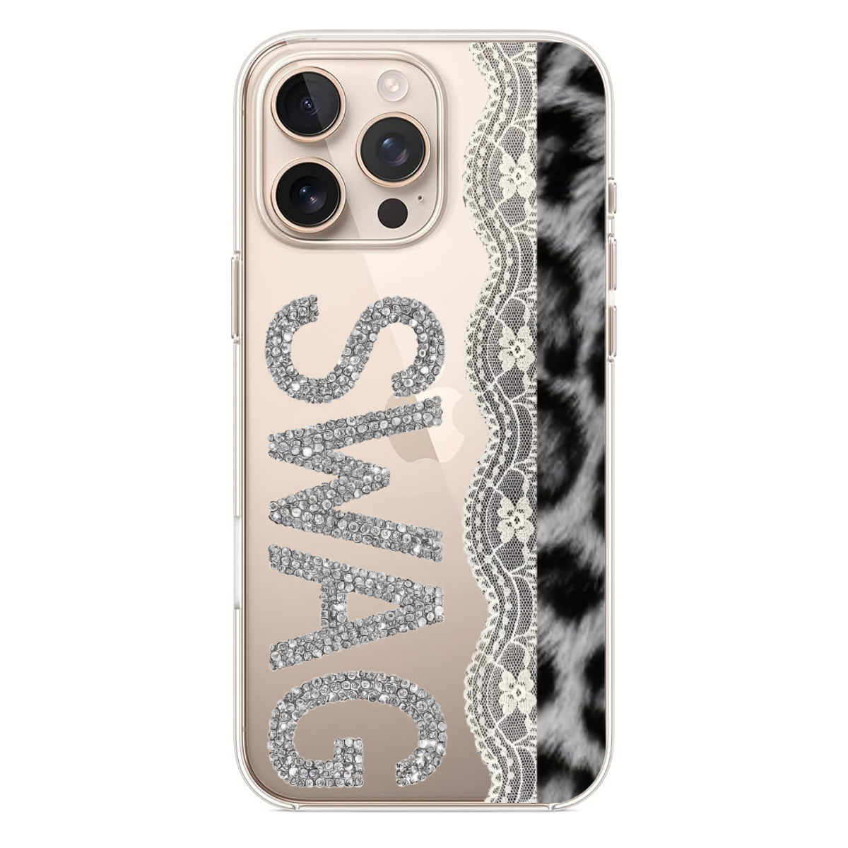 Taşlı SWAG Yazılı Leopar Desenli Telefon Kılıfı (WV118)
