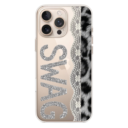 Taşlı SWAG Yazılı Leopar Desenli Telefon Kılıfı (WV118)