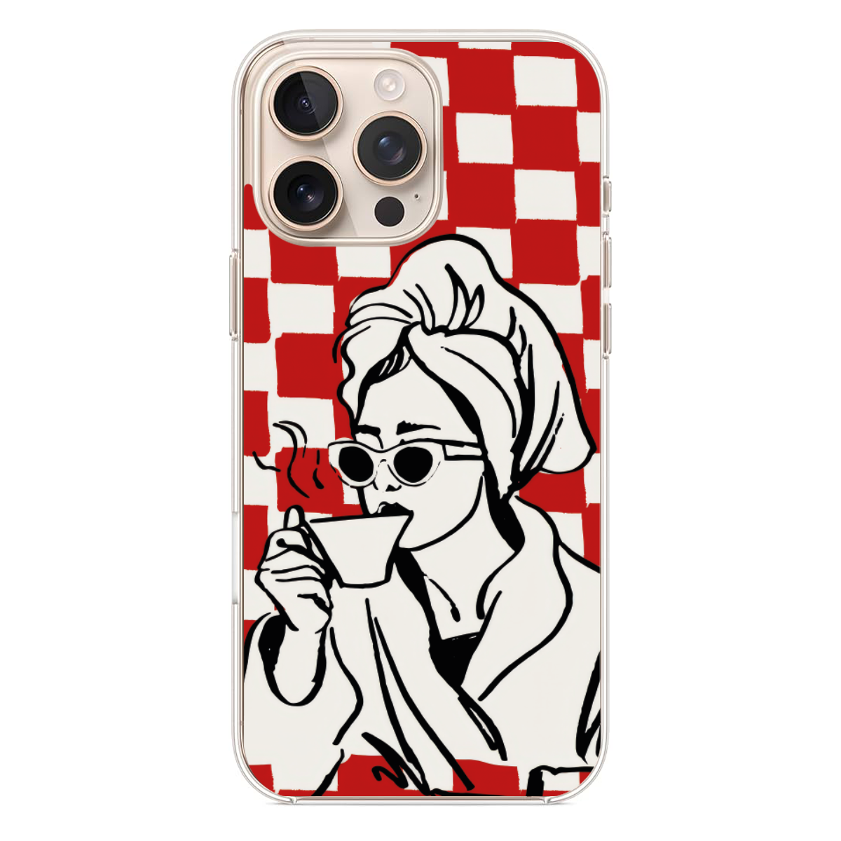 Kırmızı Dama Desenli Bornozlu Retro Kadın Telefon Kılıfı (SV48)