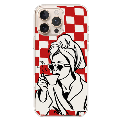 Kırmızı Dama Desenli Bornozlu Retro Kadın Telefon Kılıfı (SV48)
