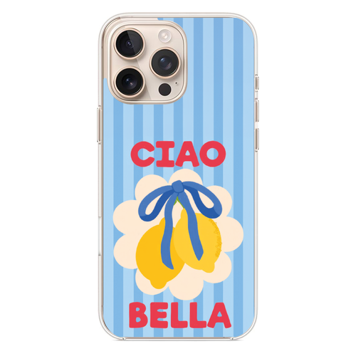 Mavi Çizgili Ciao Bella Tipografili Şık Telefon Kılıfı (WV148)