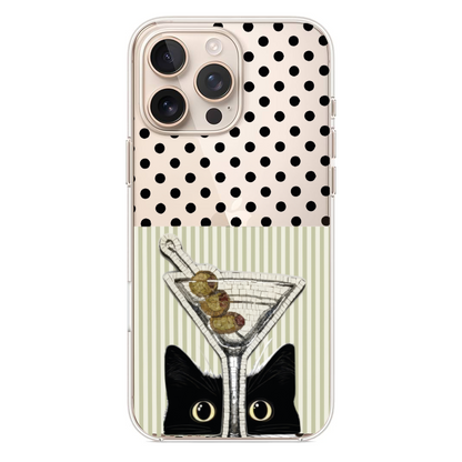 Kara Kedi ve Martini Desenli Telefon Kılıfı (WV87)