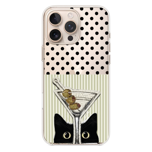 Kara Kedi ve Martini Desenli Telefon Kılıfı (WV87)
