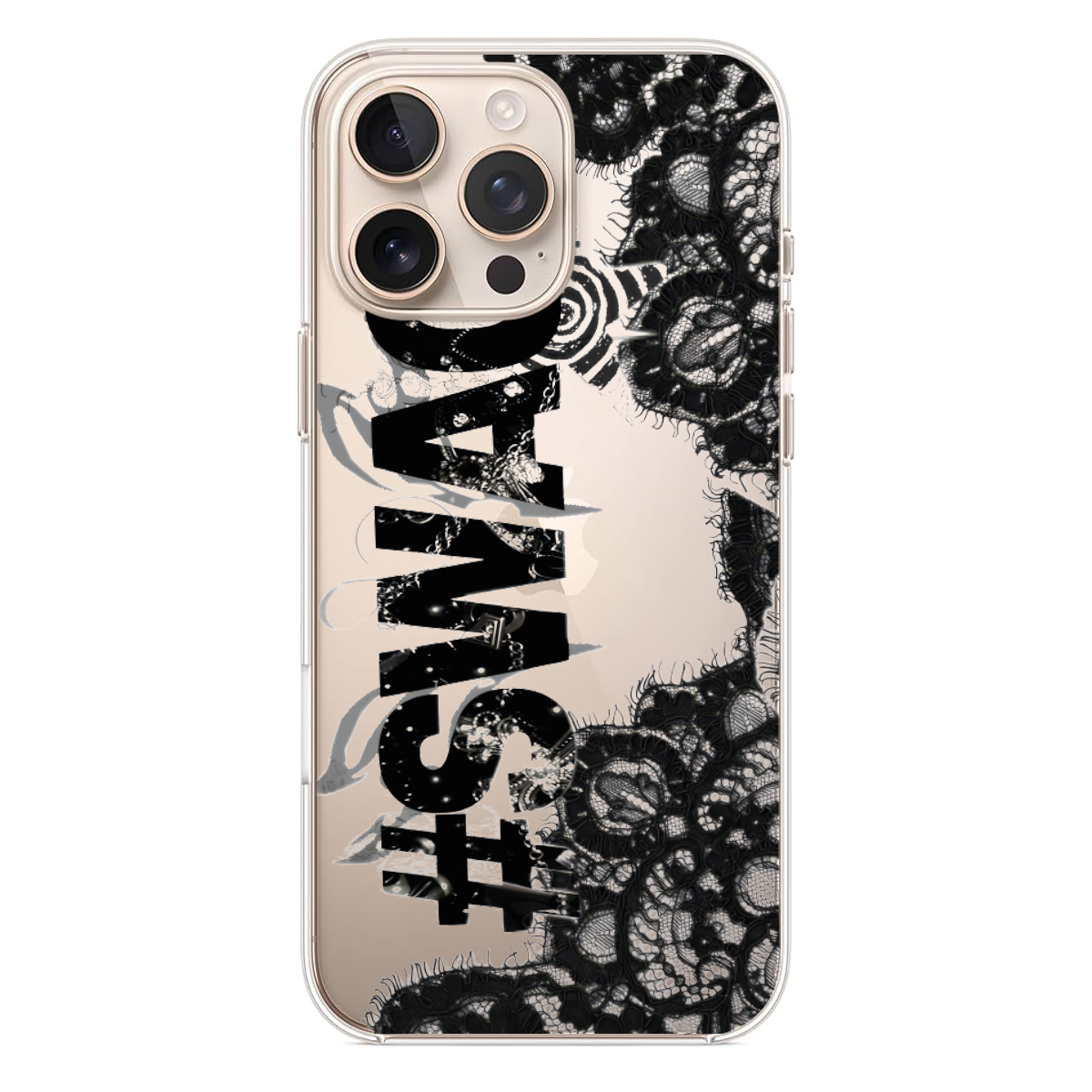 SWAG Yazılı Siyah Dantel Desenli Telefon Kılıfı (WV171)