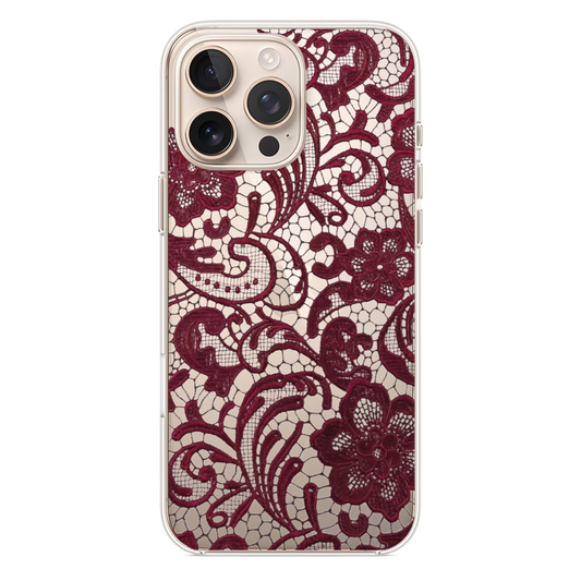 Bordo Dantel Desenli Telefon Kılıfı (WV164)