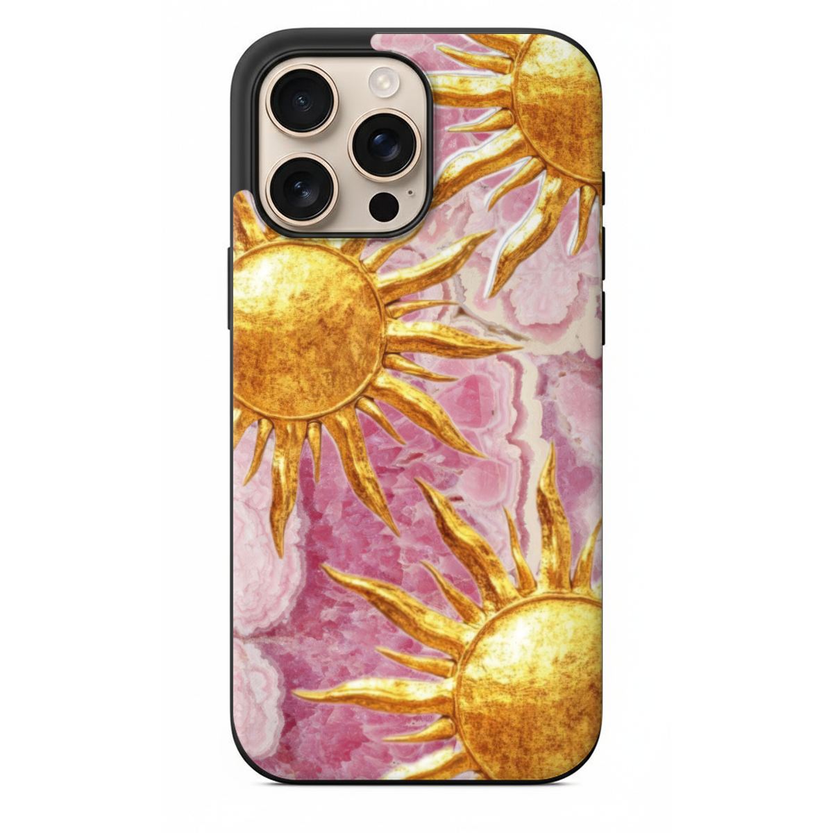 Kuvars Dokulu Gold Güneş Desenli Şık Kılıf (WV112)