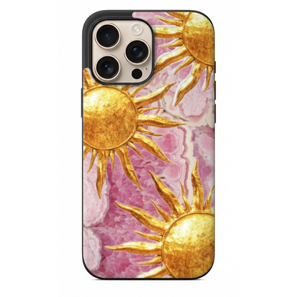 Kuvars Dokulu Gold Güneş Desenli Şık Kılıf (WV112)