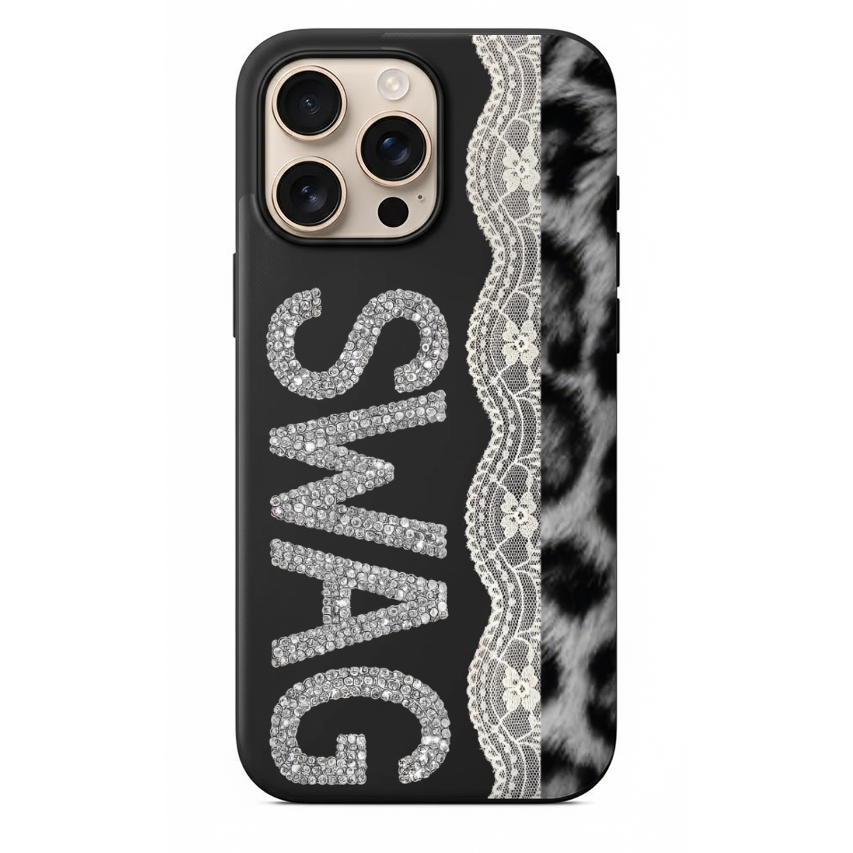 Taşlı SWAG Yazılı Leopar Desenli Telefon Kılıfı (WV118)