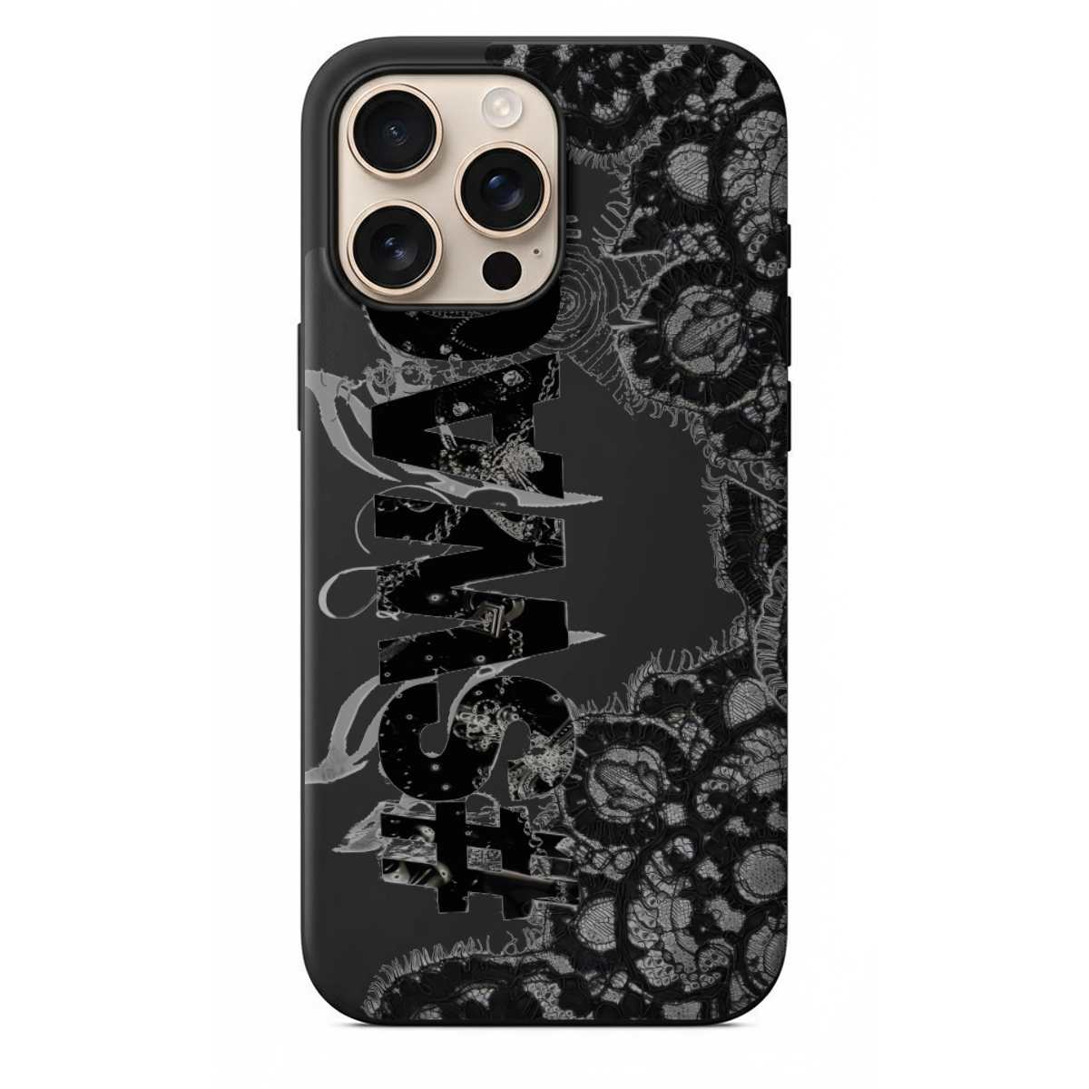 SWAG Yazılı Siyah Dantel Desenli Telefon Kılıfı (WV171)