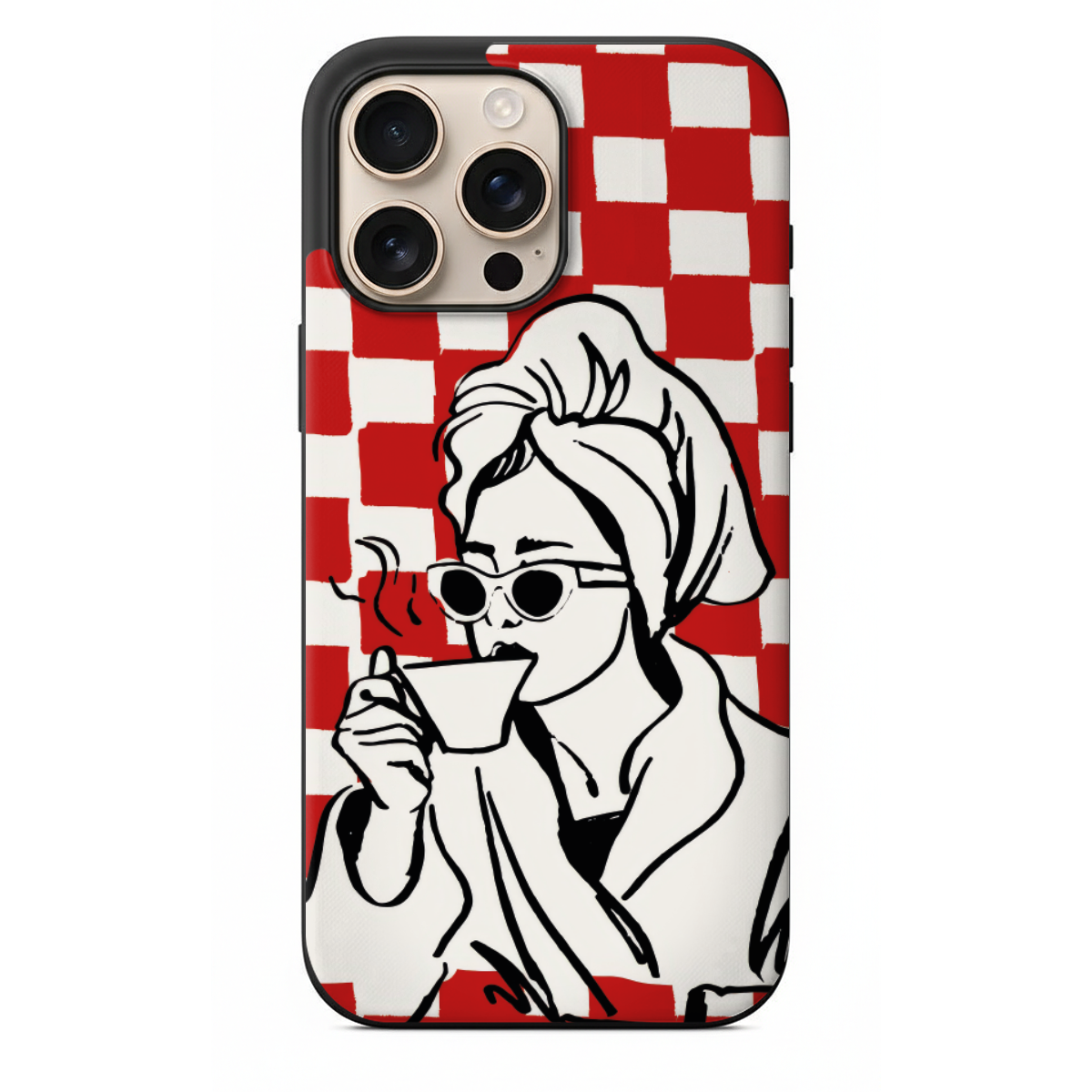 Kırmızı Dama Desenli Bornozlu Retro Kadın Telefon Kılıfı (SV48)