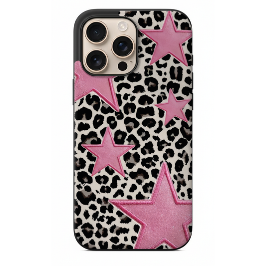 Pembe Yıldızlı Leopar Desenli Telefon Kılıfı (SV74)