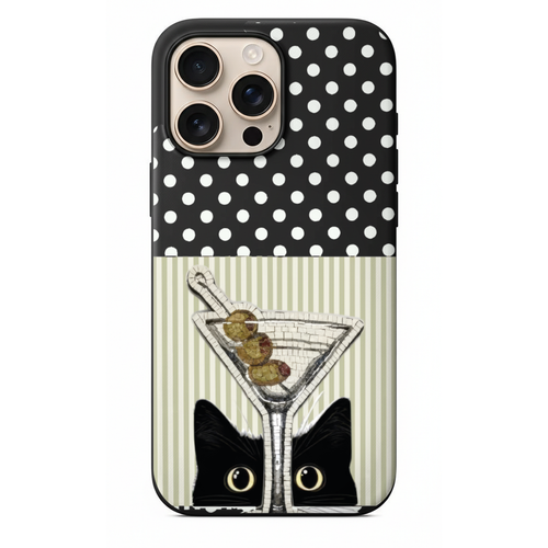 Kara Kedi ve Martini Desenli Telefon Kılıfı (WV103)