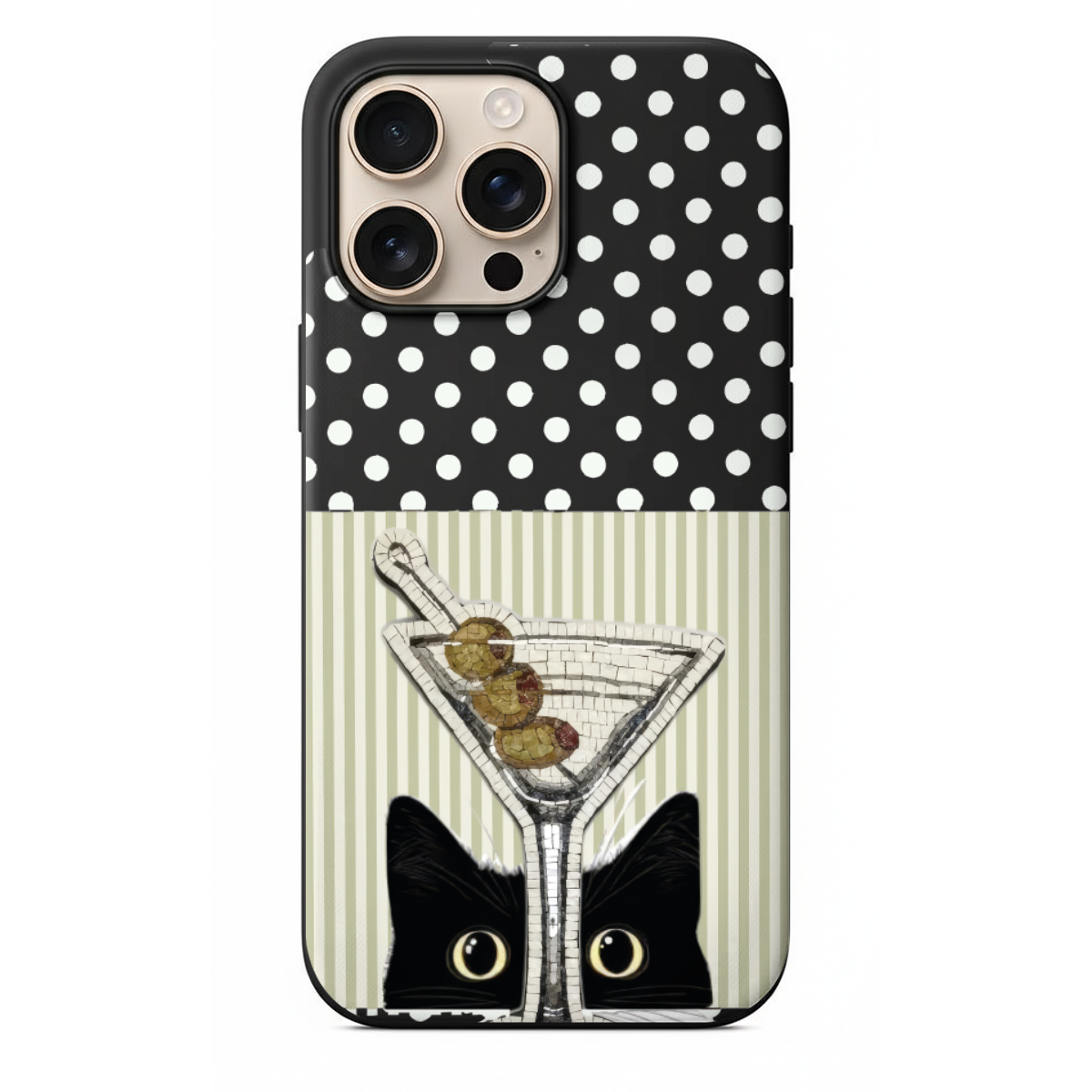Kara Kedi ve Martini Desenli Telefon Kılıfı (WV87)