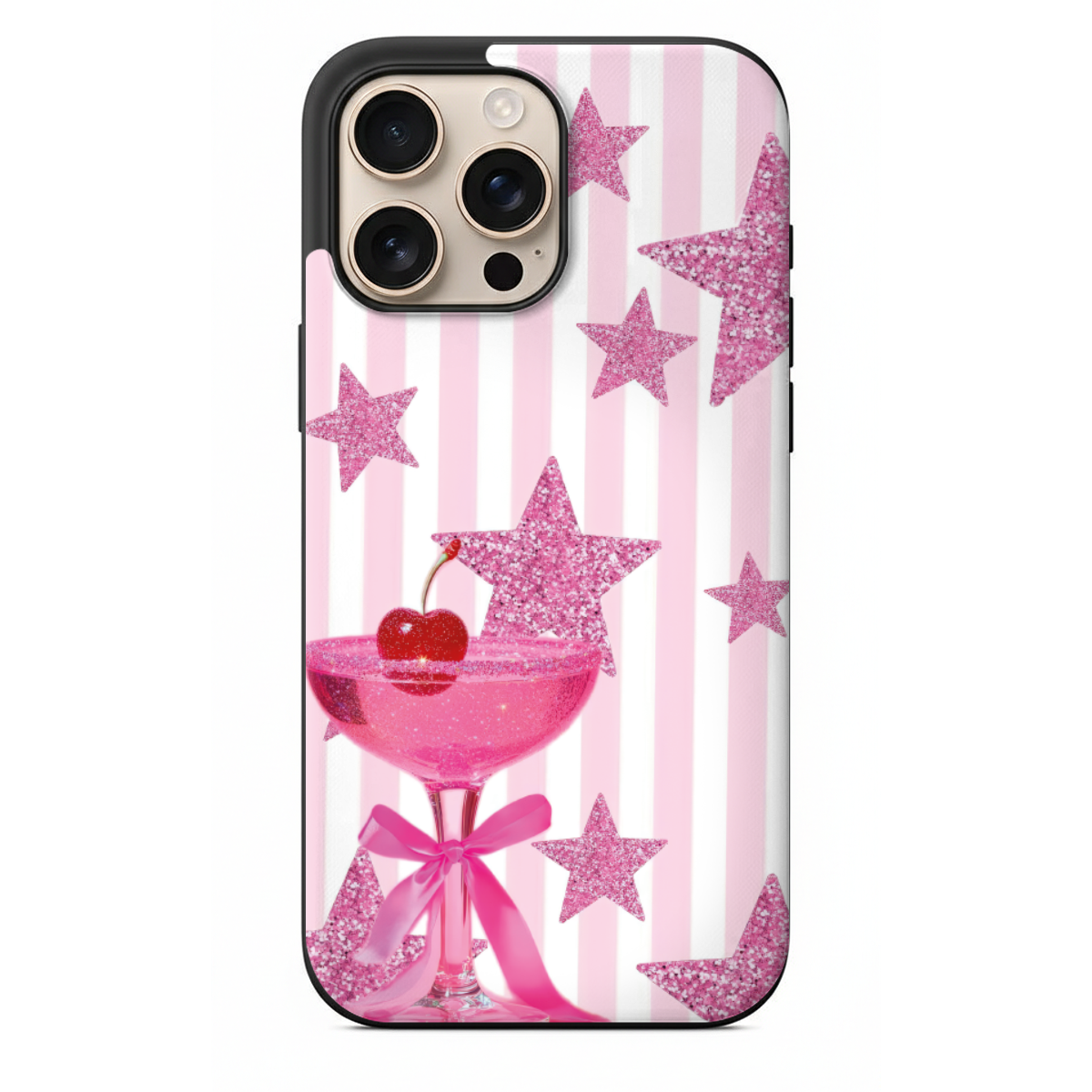 Pembe Yıldızlı Ve Kirazlı Kokteyl Telefon Kılıfı (SV68)
