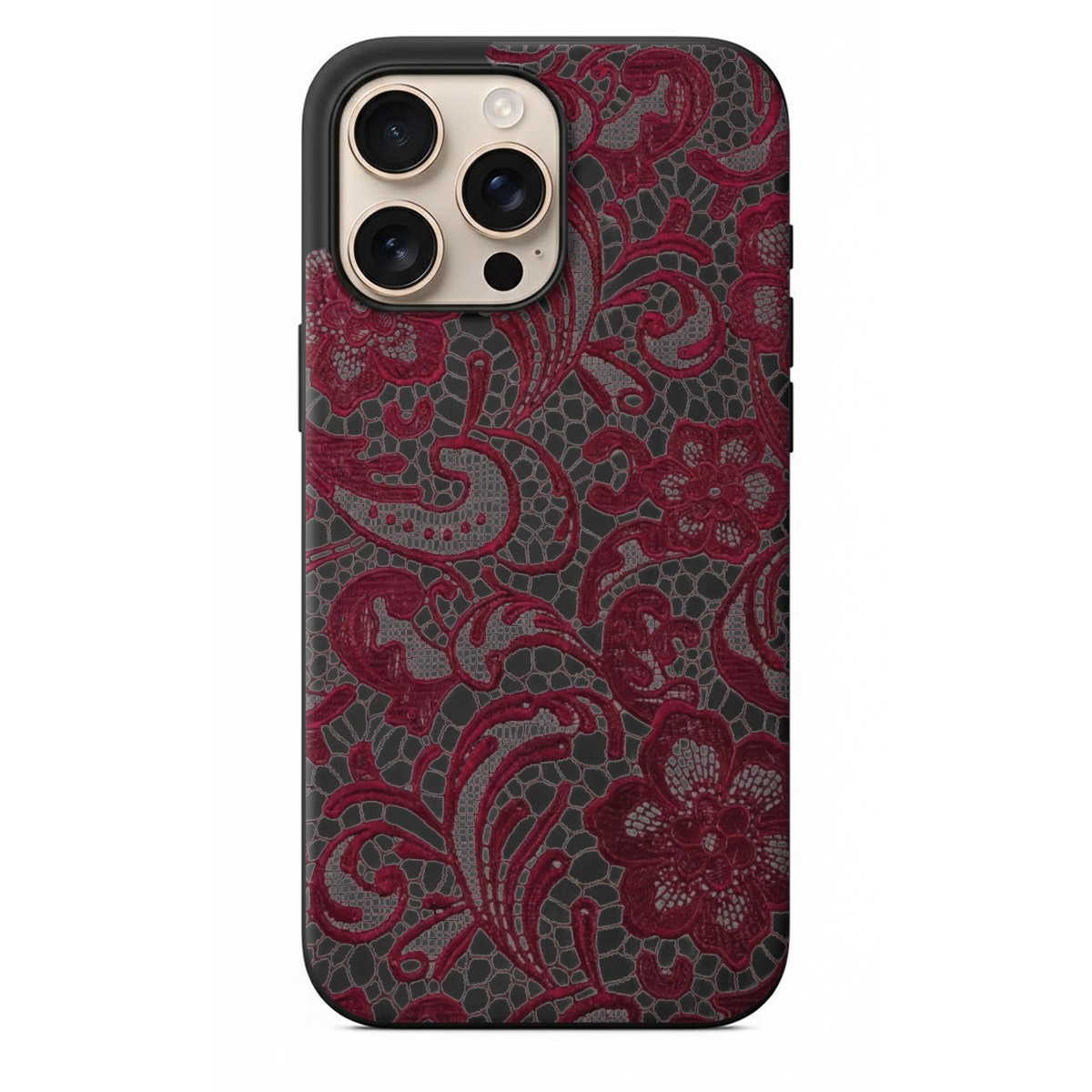 Bordo Dantel Desenli Telefon Kılıfı (WV164)